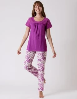 Pyjama Imprimé Avec Broderie Anglaise - Manches Courtes -Lingerie Séries Magasin 703058 C01 zoomx vue5