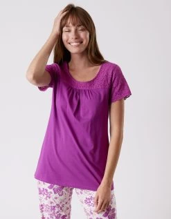 Pyjama Imprimé Avec Broderie Anglaise - Manches Courtes -Lingerie Séries Magasin 703058 C01 zoomx vue6