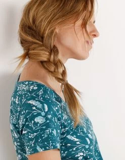 Tee-shirt Asymétrique Manches Courtes – Fleuri émeraude -Lingerie Séries Magasin 703151 C01 zoom detailRFP