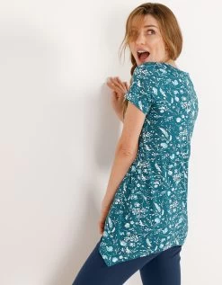 Tee-shirt Asymétrique Manches Courtes – Fleuri émeraude -Lingerie Séries Magasin 703151 C01 zoomx vue3