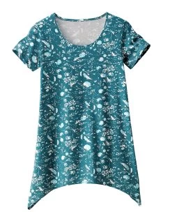 Tee-shirt Asymétrique Manches Courtes – Fleuri émeraude -Lingerie Séries Magasin 703151 C01 zoomx vue5