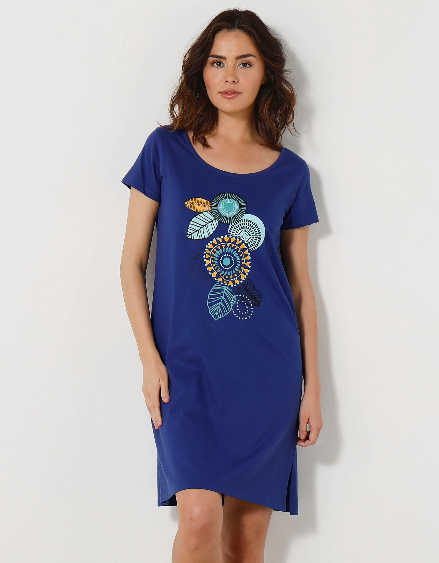 Chemise De Nuit Courte Manches Courtes Motif "rosaces" 1 Chemise De Nuit Courte Manches Courtes Motif "rosaces"