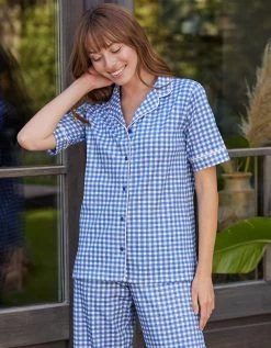 Pyjama Pantalon Court Imprimé Carreaux - Col Tailleur -Lingerie Séries Magasin 703229 C01 zoomx vue4