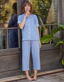 Pyjama Pantalon Court Imprimé Carreaux - Col Tailleur -Lingerie Séries Magasin 703229 C01 zoomx vue6