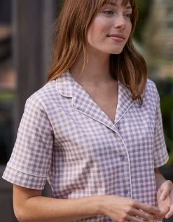 Pyjama Pantalon Court Imprimé Carreaux - Col Tailleur -Lingerie Séries Magasin 703229 C02 zoomx vue3