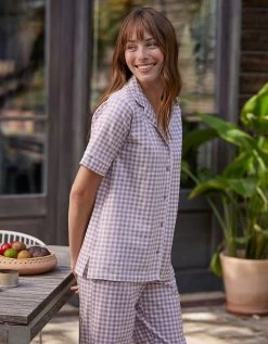 Pyjama Pantalon Court Imprimé Carreaux - Col Tailleur -Lingerie Séries Magasin 703229 C02 zoomx vue4