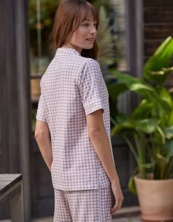 Pyjama Pantalon Court Imprimé Carreaux - Col Tailleur -Lingerie Séries Magasin 703229 C02 zoomx vue5