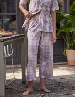 Pyjama Pantalon Court Imprimé Carreaux - Col Tailleur -Lingerie Séries Magasin 703229 C02 zoomx vue6