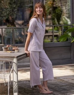 Pyjama Pantalon Court Imprimé Carreaux - Col Tailleur -Lingerie Séries Magasin 703229 C02 zoomx vue7