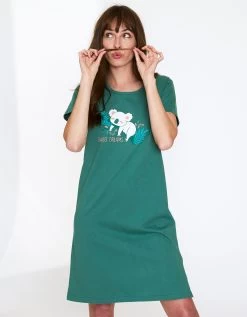 Chemise De Nuit Courte À Manches Courtes, Imprimé Koala