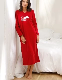 Chemise De Nuit Longue Nuages En Micro-polaire