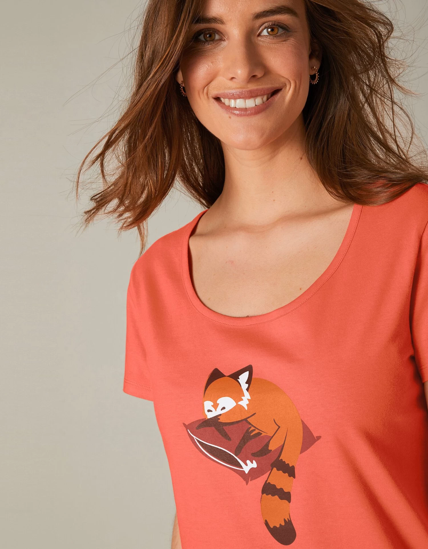 Chemise De Nuit Courte Manches Courtes Motif "panda Roux" 2 Chemise De Nuit Courte Manches Courtes Motif "panda Roux" – Image 2