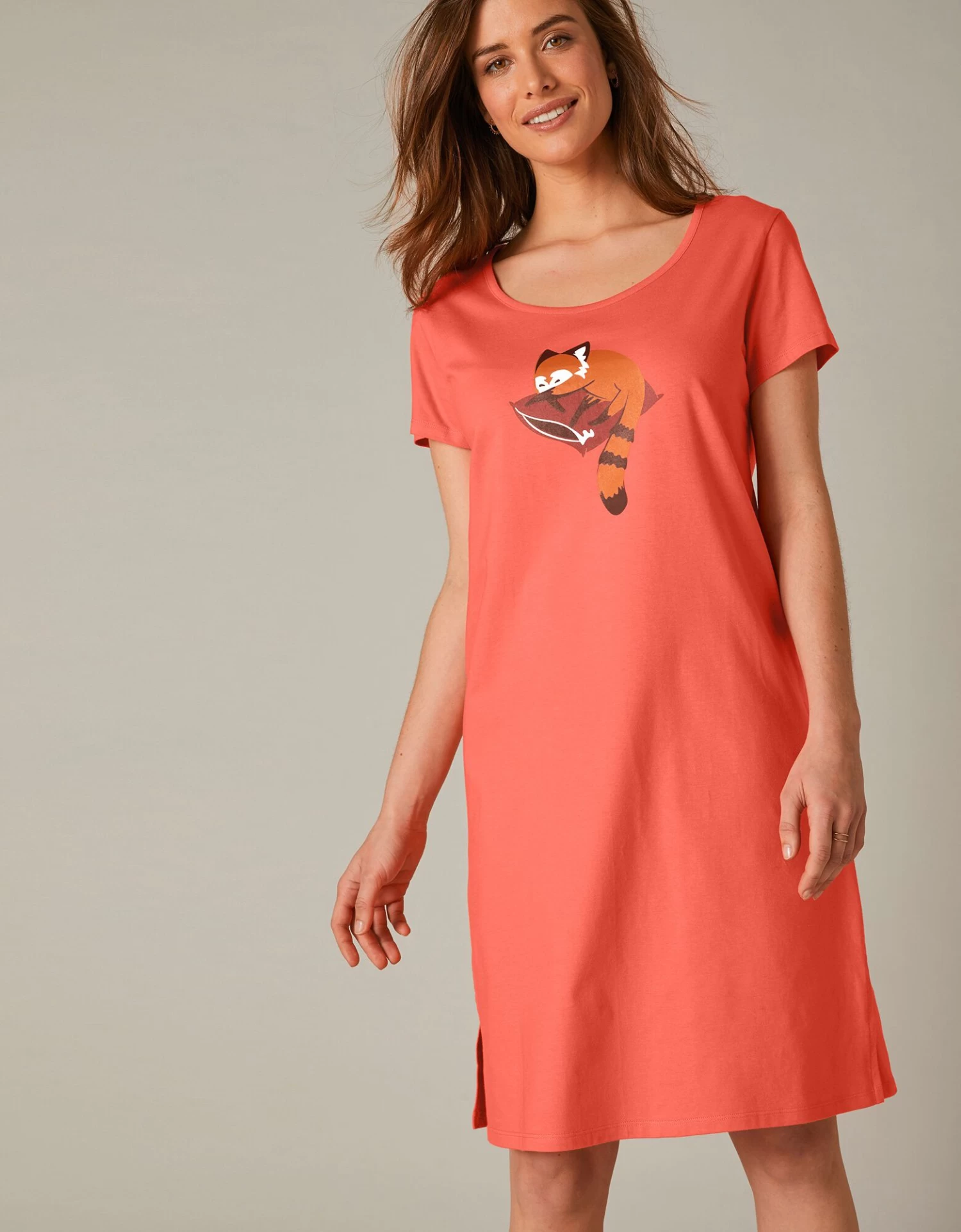 Chemise De Nuit Courte Manches Courtes Motif "panda Roux" 4 Chemise De Nuit Courte Manches Courtes Motif "panda Roux" – Image 4