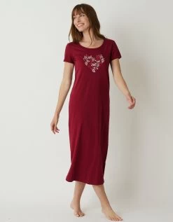 Chemise De Nuit Longue Manches Courtes Motif "papillons"