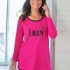 Tee-shirt Manches Longues Coton Uni Imprimé Placé "Enjoy"