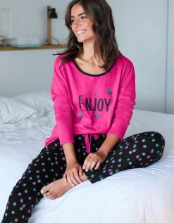 Tee-shirt Manches Longues Coton Uni Imprimé Placé "Enjoy" -Lingerie Séries Magasin 703596 C01 zoomx vue2