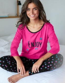 Tee-shirt Manches Longues Coton Uni Imprimé Placé "Enjoy" -Lingerie Séries Magasin 703596 C01 zoomx vue6