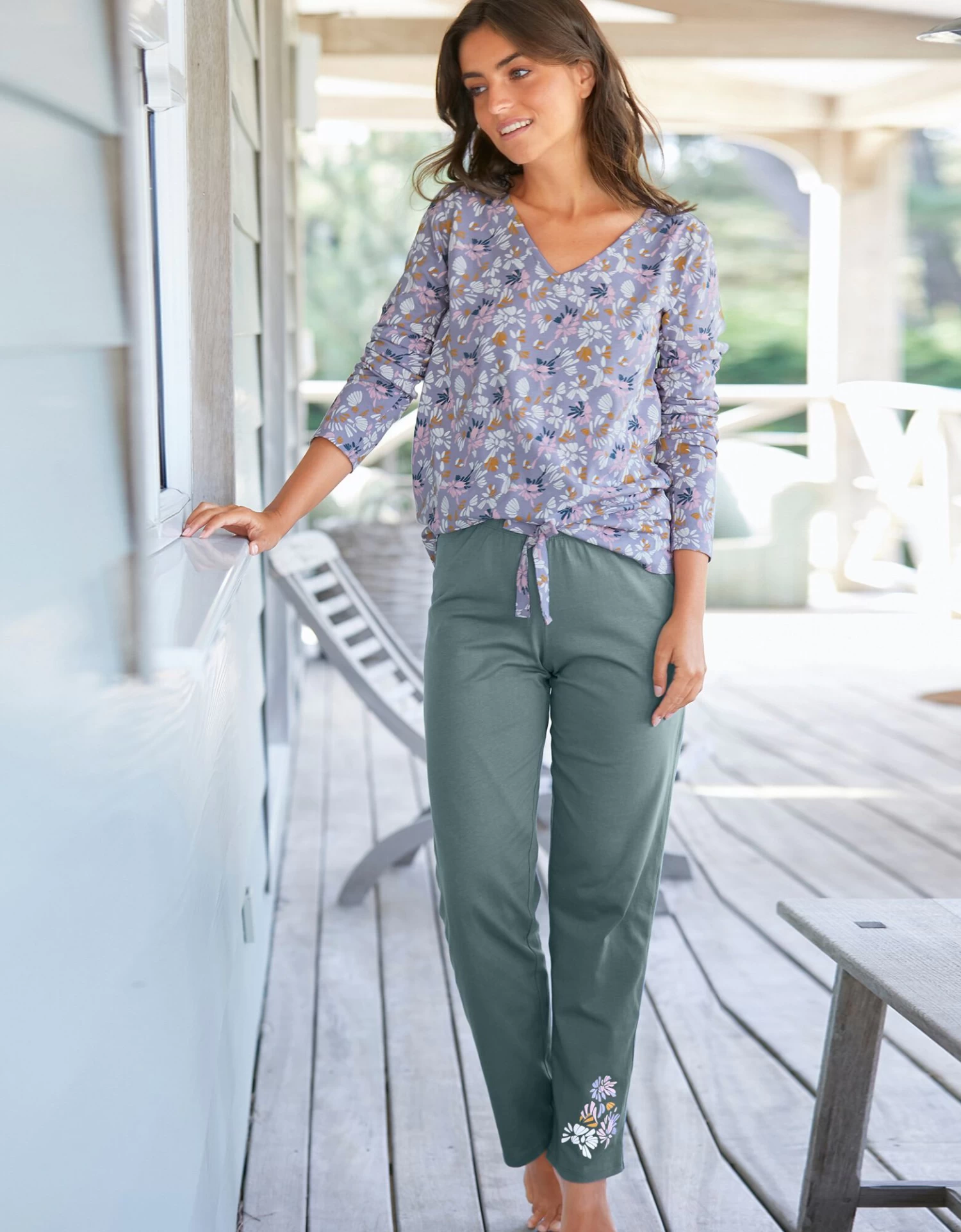 Pantalon Pyjama Coton Imprimé Placé "pétales" 3 Pantalon Pyjama Coton Imprimé Placé "pétales" – Image 3