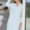 Chemise De Nuit Imprimée "tulipes" Boutonnée Col Tailleur Manches Longues