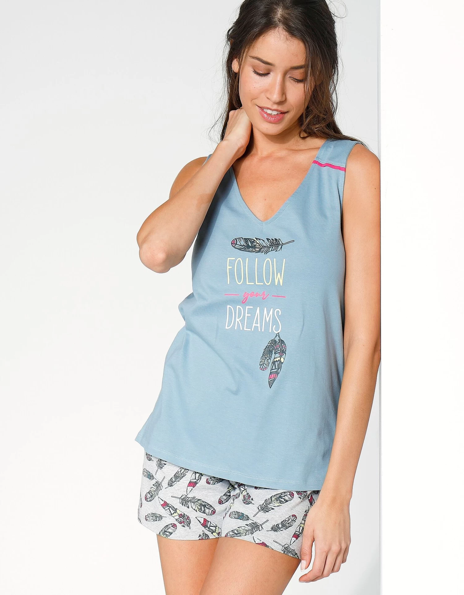 Pyjama Short Coton Imprimé "plumes" 1 Pyjama Short Coton Imprimé "plumes"