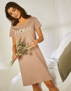 Chemise De Nuit Courte Manches Courtes En Coton Motif Floral