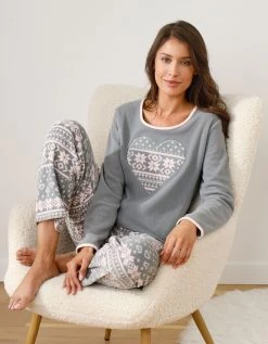 Pyjama Maille Polaire Manches Longues Imprimé Coeur -Lingerie Séries Magasin 703713 C00 zoomx vue3
