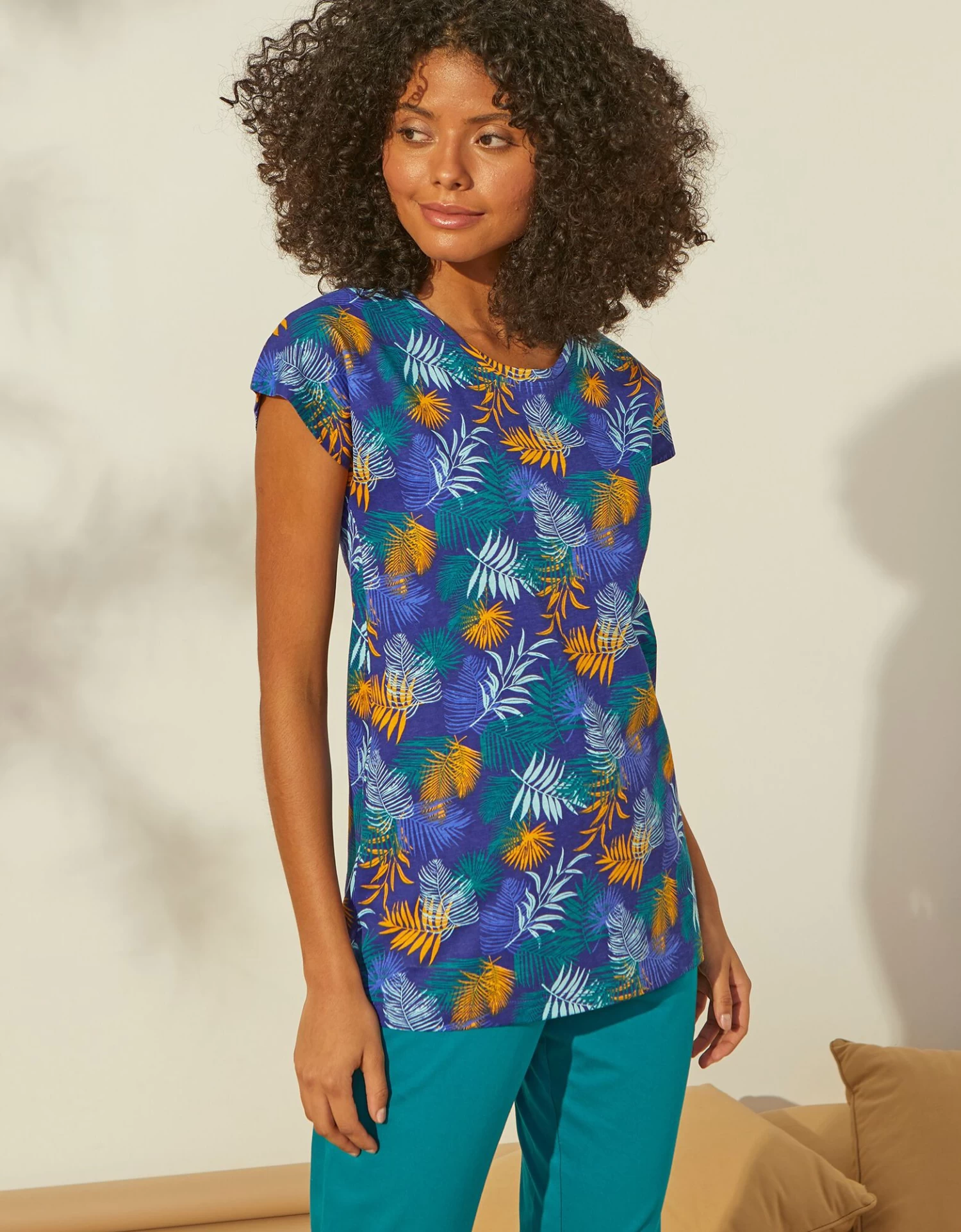 Tee-shirt De Pyjama En Coton Manches Courtes - Imprimé Tropical 1 Tee-shirt De Pyjama En Coton Manches Courtes - Imprimé Tropical
