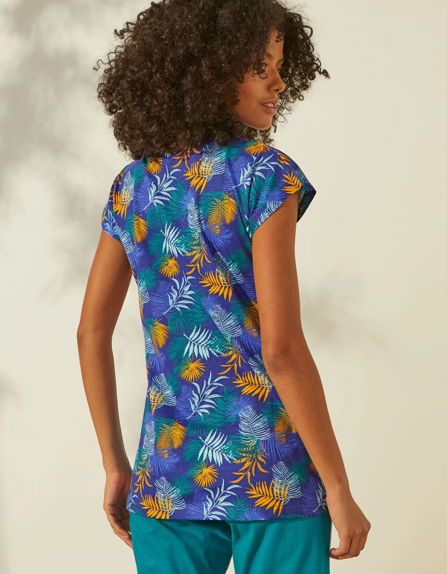 Tee-shirt De Pyjama En Coton Manches Courtes - Imprimé Tropical 2 Tee-shirt De Pyjama En Coton Manches Courtes - Imprimé Tropical – Image 2