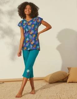 Tee-shirt De Pyjama En Coton Manches Courtes - Imprimé Tropical 8 Tee-shirt De Pyjama En Coton Manches Courtes - Imprimé Tropical -Lingerie Séries Magasin 703742 C00 zoomx vue4