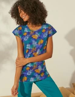Tee-shirt De Pyjama En Coton Manches Courtes - Imprimé Tropical 9 Tee-shirt De Pyjama En Coton Manches Courtes - Imprimé Tropical -Lingerie Séries Magasin 703742 C00 zoomx vue5