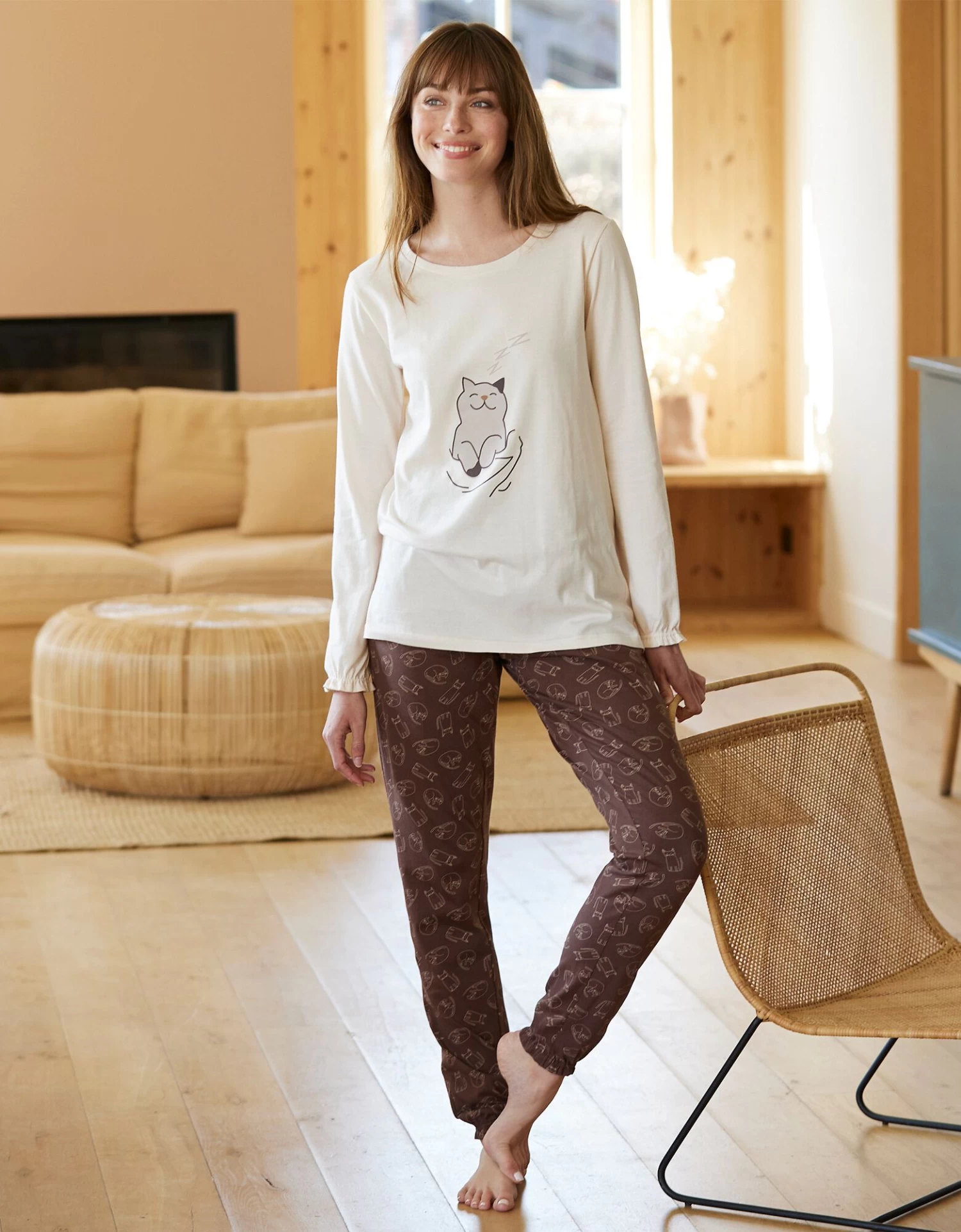 Pyjama Motif "chat" Manches Longues Volantées 2 Pyjama Motif "chat" Manches Longues Volantées – Image 2