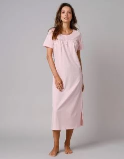 Chemise De Nuit Longue Manches Courtes Unie