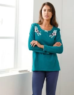 Tee-shirt Col Imprimé Bucolique - Manches Longues