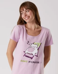Chemise De Nuit Longue Manches Courtes – Imprimé "chat" -Lingerie Séries Magasin 703953 C01 zoomx vue3