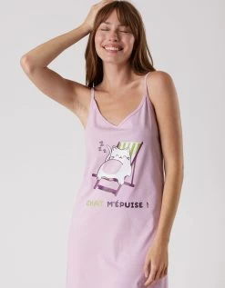 Nuisette Coton Fines Bretelles Imprimée "chat" -Lingerie Séries Magasin 703959 C01 zoomx vue3