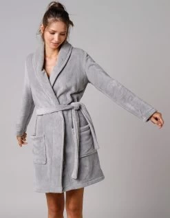 Peignoir Manches Longues Polaire Uni Toucher Peluche Longueur 92 Cm