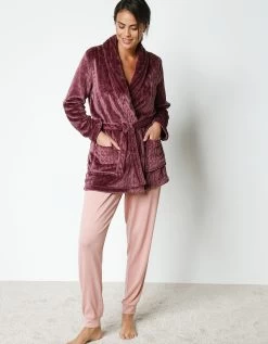 Peignoir Court En Polaire Peluche Texturé Avec Torsades -Lingerie Séries Magasin 704526 C01 zoomx vue4