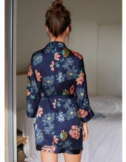 Kimono Court Satin Imprimé Floral -Lingerie Séries Magasin 706163 C01 zoomx vue3