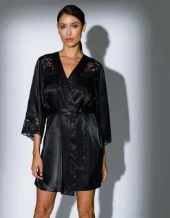 Déshabillé "séduction" Forme Kimono Satin Et Dentelle