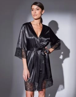 Peignoir Court Satin Et Dentelle